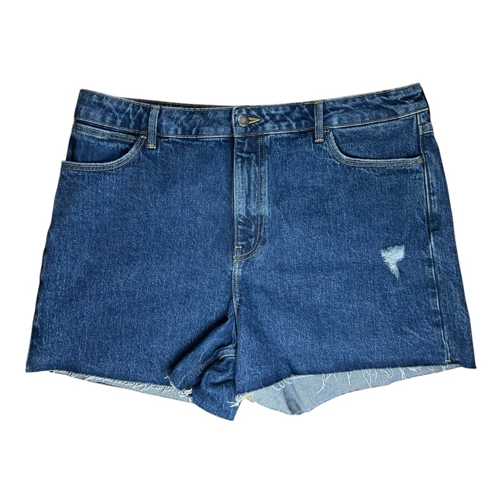 Wrangler Womens SZ 16/33 High Rise Frayed Hem Vintage 4" Jean Shorts Medium Wash